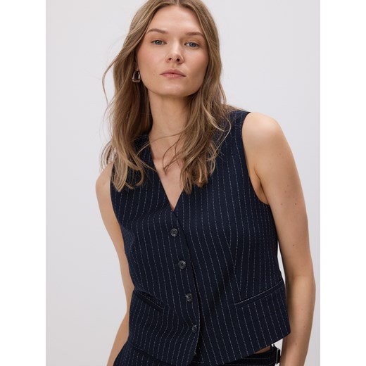 Reserved - Garniturowa kamizelka z wiskozą - granatowy ze sklepu Reserved w kategorii Kamizelki damskie - zdjęcie 187631669