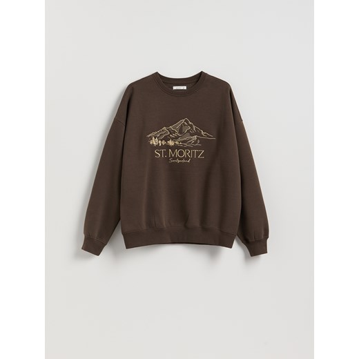 Reserved - Bluza z haftem - ciemnobrązowy Reserved XL/XXL Reserved