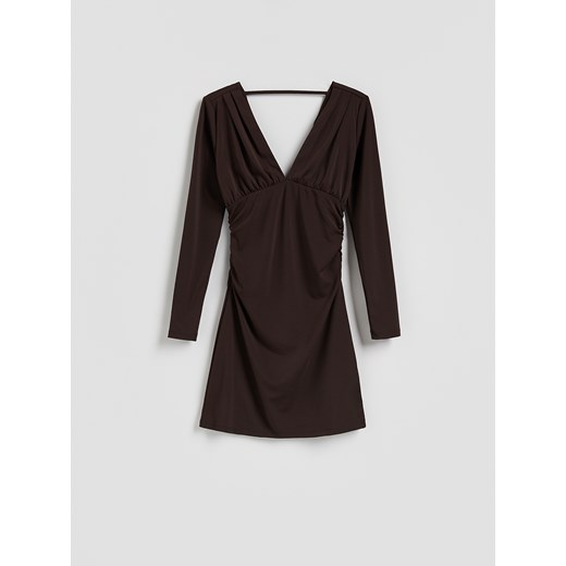 Reserved - Sukienka z marszczeniami - ciemnobrązowy Reserved L Reserved