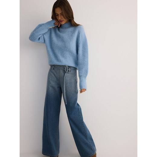 Reserved - Jeansy straight z wiązanym paskiem - niebieski ze sklepu Reserved w kategorii Jeansy damskie - zdjęcie 187632957