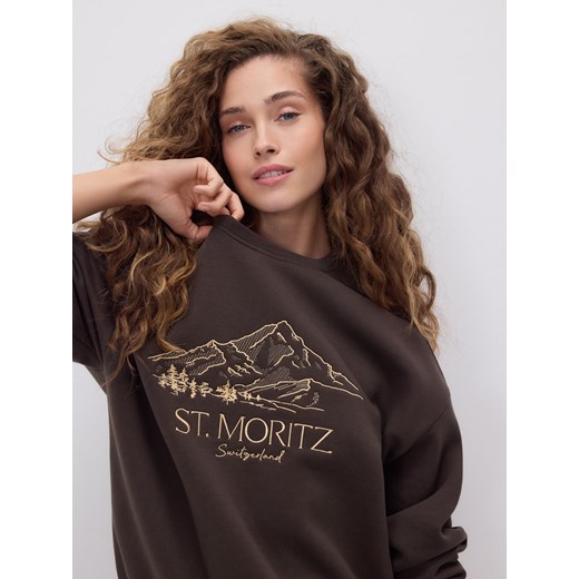 Reserved - Bluza z haftem - ciemnobrązowy ze sklepu Reserved w kategorii Bluzy damskie - zdjęcie 187633226
