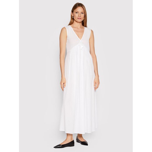 Max Mara Beachwear Sukienka letnia Volante 32210128 Biały Regular Fit ze sklepu MODIVO w kategorii Sukienki - zdjęcie 187633505