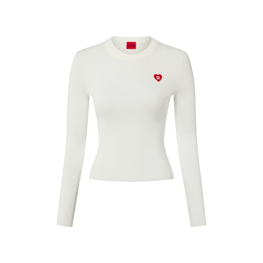 HUGO Damska koszulka z długim rękawem - Sarpha Kobiety Sztuczne włókno écru jednolity ze sklepu vangraaf w kategorii Bluzki damskie - zdjęcie 187633806