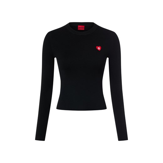 HUGO Damska koszulka z długim rękawem - Sarpha Kobiety Sztuczne włókno czarny jednolity ze sklepu vangraaf w kategorii Bluzki damskie - zdjęcie 187633807