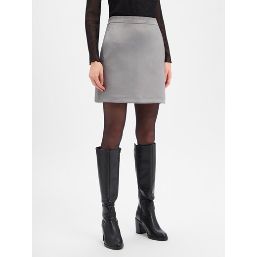 Opus Damska mini spódniczka - Relvina cozy Kobiety Sztuczna skóra szary jednolity ze sklepu vangraaf w kategorii Spódnice - zdjęcie 187633846