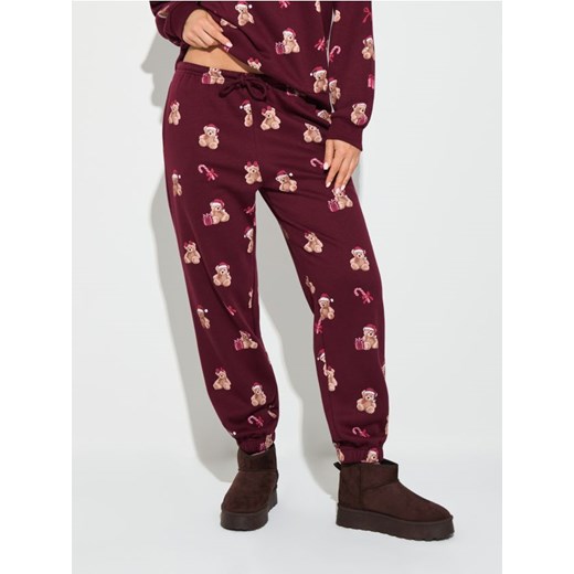 Sinsay - Spodnie jogger ze wzorem - bordowy ze sklepu Sinsay w kategorii Spodnie damskie - zdjęcie 187634549