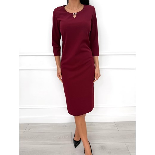 Burgundowa Klasyczna Sukienka ze sklepu ModnaKiecka.pl w kategorii Sukienki - zdjęcie 187635646