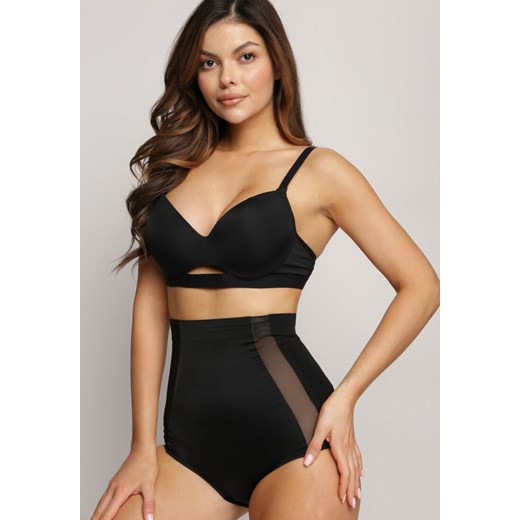Czarne Modelujące Majtki z Wysokim Stanem i Wstawkami z Siateczki Gabrielina ze sklepu born2be.pl w kategorii Bielizna wyszczuplająca - zdjęcie 187635698