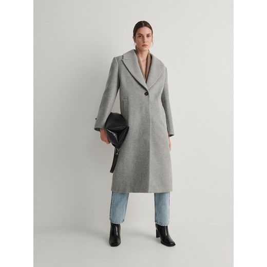 Reserved - Wełniany płaszcz - jasnoszary Reserved L okazja Reserved