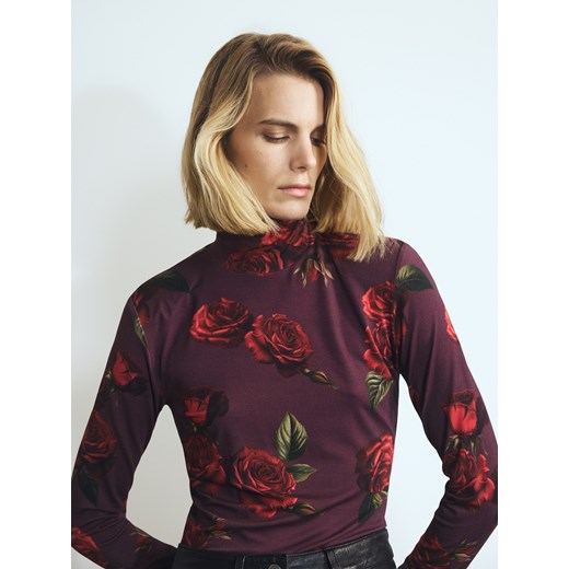 Reserved - Bluzka w róże - ciemnofioletowy ze sklepu Reserved w kategorii Bluzki damskie - zdjęcie 187635815