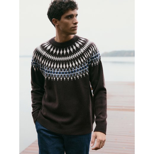 Reserved - Sweter z wełną - ciemnobrązowy ze sklepu Reserved w kategorii Swetry męskie - zdjęcie 187635865
