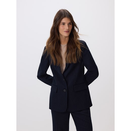 Reserved - Jednorzędowa marynarka z wiskozą - granatowy ze sklepu Reserved w kategorii Kurtki damskie - zdjęcie 187635999