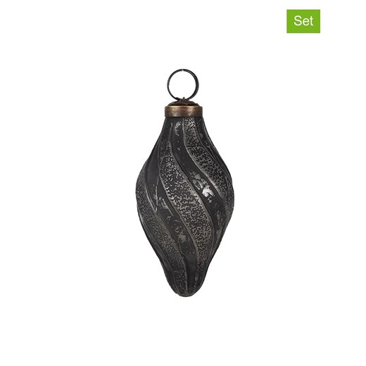 Clayre &amp; Eef Bombki (2 szt.) w kolorze srebrno-czarnym - wys 11 x Ø 6 cm ze sklepu Limango Polska w kategorii Dekoracje bożonarodzeniowe - zdjęcie 187637646