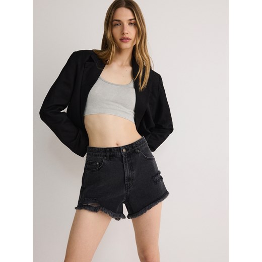 Reserved - Jeansowe szorty z przetarciami - czarny ze sklepu Reserved w kategorii Szorty - zdjęcie 187639307