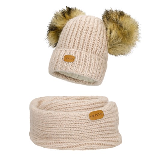 Zestaw Zimowy Z Wełną Merino Bartek 85603-84 Beżowa Czapka Z Dwoma Pomponami I Komin ze sklepu Wojas w kategorii Komplety czapka i szalik damskie - zdjęcie 187640528