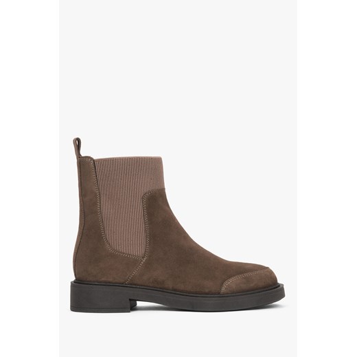 Estro: Brązowe sztyblety damskie z włoskiego weluru naturalnego Premium ze sklepu Estro w kategorii Botki - zdjęcie 187640937