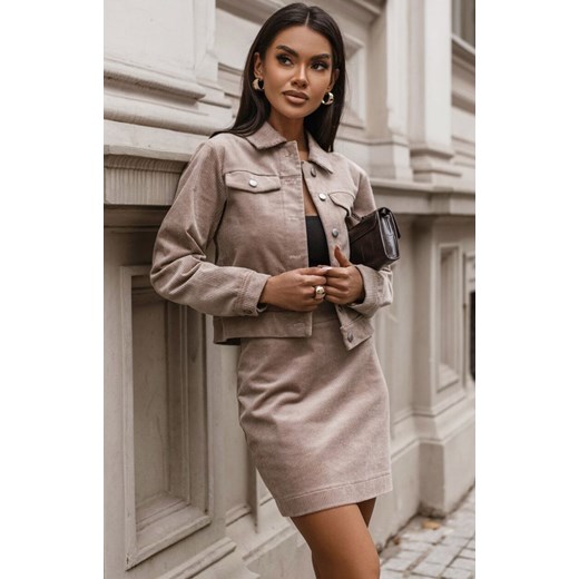 Beżowy sztruksowy komplet damski Rubi 379, Kolor beżowy, Rozmiar S, Ivon ze sklepu Primodo w kategorii Spódnice - zdjęcie 187642477