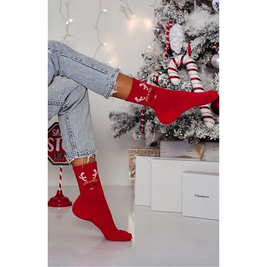 Skarpetki damskie świąteczne Reniferka czerwona 1283.025, Kolor czerwony, Rozmiar 37-41, Milena ze sklepu Primodo w kategorii Skarpetki damskie - zdjęcie 187642489