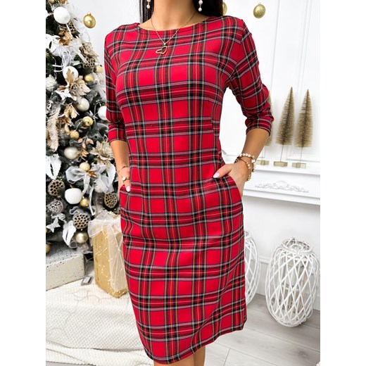 Czerwona Sukienka w Kratę ze sklepu ModnaKiecka.pl w kategorii Sukienki - zdjęcie 187642778