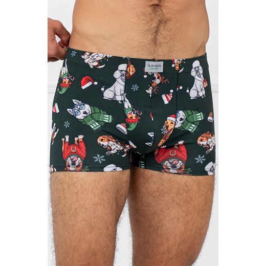 Świąteczne bokserki męskie zielone Husky, Kolor zielony-wzór, Rozmiar S, Italian Fashion ze sklepu Intymna w kategorii Majtki męskie - zdjęcie 187642945