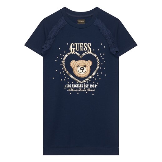 Guess Sukienka codzienna K6RK01 KAUH0 Granatowy Regular Fit ze sklepu MODIVO w kategorii Sukienki dziewczęce - zdjęcie 187643275