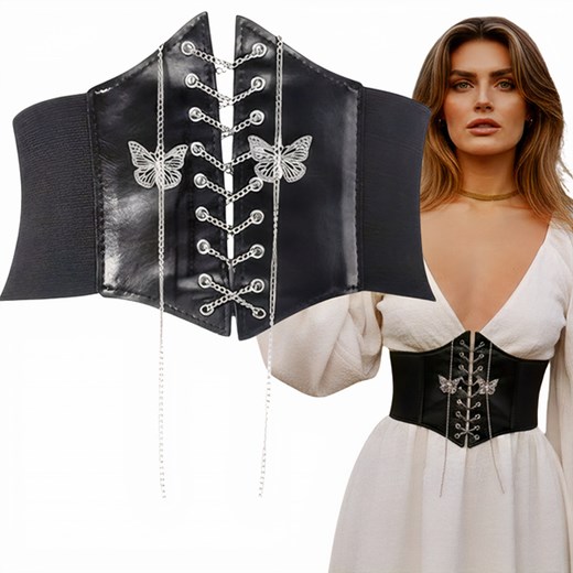 SZEROKI PASEK PAS GORSET ZAPINANY NA NAPY motylki ze sklepu PROMESSO w kategorii Paski damskie - zdjęcie 187643529