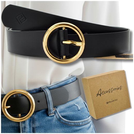 Stylowy Pasek Damski Skóra naturalna  CZARNY + pudełko ECO ze sklepu PROMESSO w kategorii Paski damskie - zdjęcie 187643568