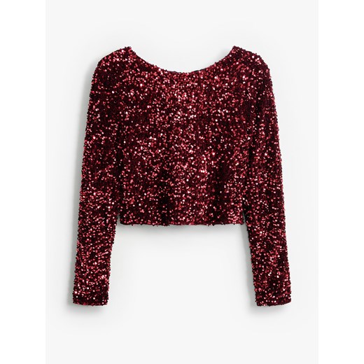 Mohito - Cekinowa bordowa bluzka z kokardkami - kasztanowy ze sklepu Mohito w kategorii Bluzki damskie - zdjęcie 187644618