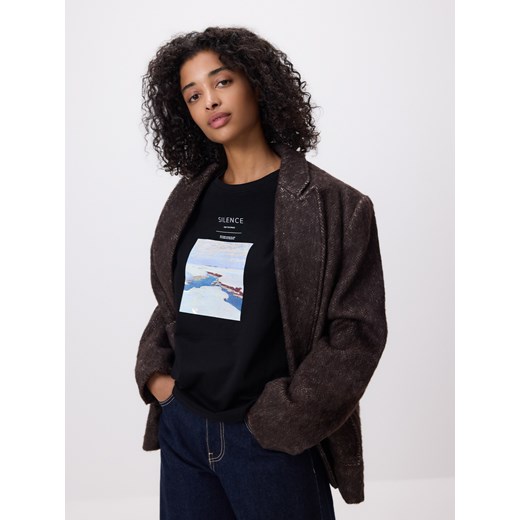 Reserved - Bawełniany t-shirt z nadrukiem - czarny ze sklepu Reserved w kategorii Bluzki damskie - zdjęcie 187644955