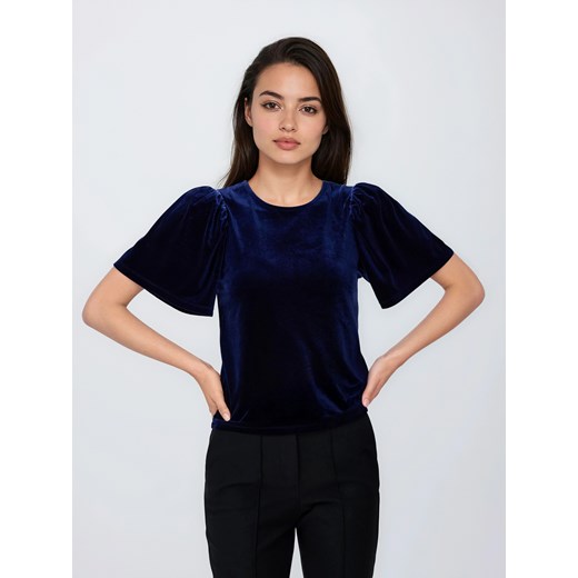 Reserved - Bluzka z bufiastymi rękawami - granatowy ze sklepu Reserved w kategorii Bluzki damskie - zdjęcie 187645026