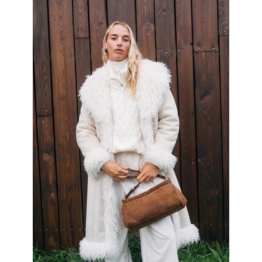 Reserved - Płaszcz ze sztucznym futrem - złamana biel ze sklepu Reserved w kategorii Płaszcze damskie - zdjęcie 187647188