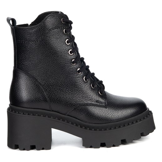 Botki damskie skórzane Olivier 404BB sznurowane na słupku z zamkiem czarne ze sklepu butyolivier w kategorii Botki - zdjęcie 187647446