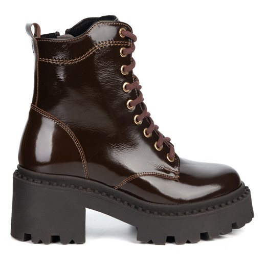 Botki damskie skórzane Olivier 404BB sznurowane na słupku z zamkiem brązowe ze sklepu butyolivier w kategorii Botki - zdjęcie 187647449