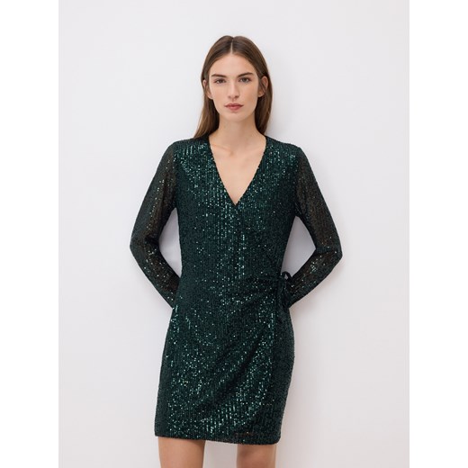 Reserved - Cekinowa sukienka mini - zielony ze sklepu Reserved w kategorii Sukienki - zdjęcie 187647816