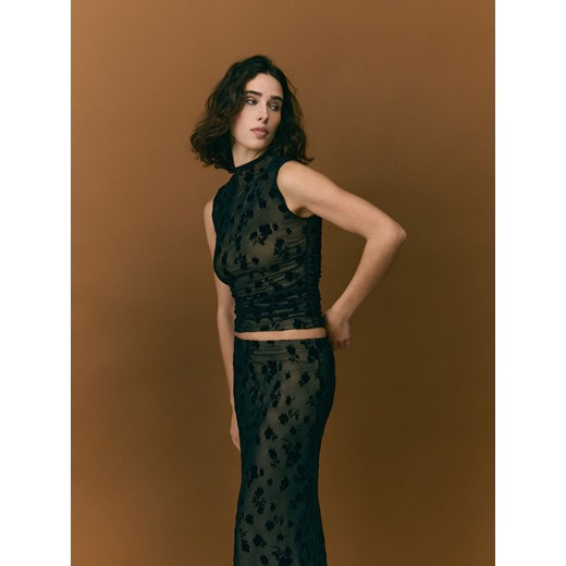 Reserved - Siateczkowy top z haftem - czarny ze sklepu Reserved w kategorii Bluzki damskie - zdjęcie 187647865