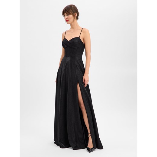 Luxuar Fashion Damska sukienka wieczorowa Kobiety Sztuczne włókno czarny jednolity ze sklepu vangraaf w kategorii Sukienki - zdjęcie 187647975
