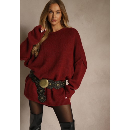 Bordowy Sweter Oversize z Wełną i Wiskozą Fedolina ze sklepu renee.pl w kategorii Swetry damskie - zdjęcie 187648125