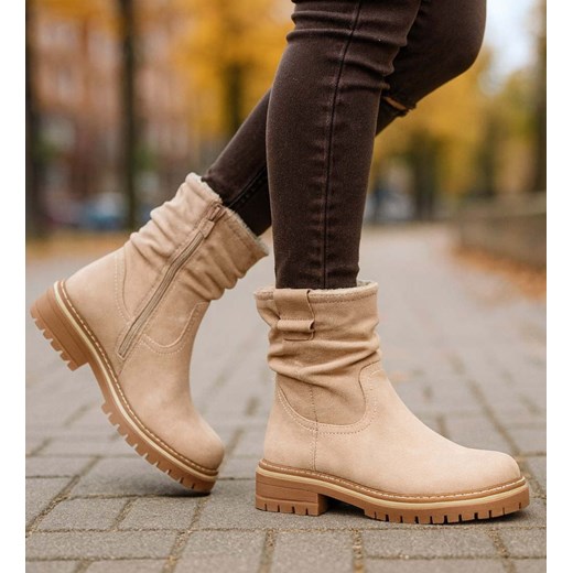 Zimowe botki saszki z ociepleniem Beżowe /A2-1 18547 G388/ ze sklepu Pantofelek24.pl w kategorii Botki - zdjęcie 187648237