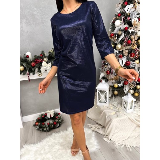 Granatowa Połyskująca Klasyczna Sukienka ze sklepu ModnaKiecka.pl w kategorii Sukienki - zdjęcie 187651716