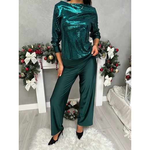 Zielony Połyskujący Komplet Bluzka + Spodnie ze sklepu ModnaKiecka.pl w kategorii Komplety i garnitury damskie - zdjęcie 187651729