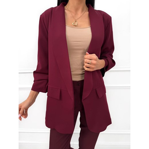 Burgundowa Marynarka Oversize ze sklepu ModnaKiecka.pl w kategorii Marynarki damskie - zdjęcie 187651735