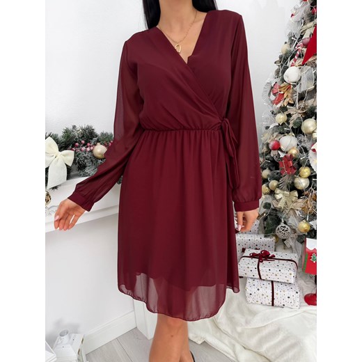 Bordowa Szyfonowa Sukienka z Kopertowym Dekoltem ze sklepu ModnaKiecka.pl w kategorii Sukienki - zdjęcie 187651819