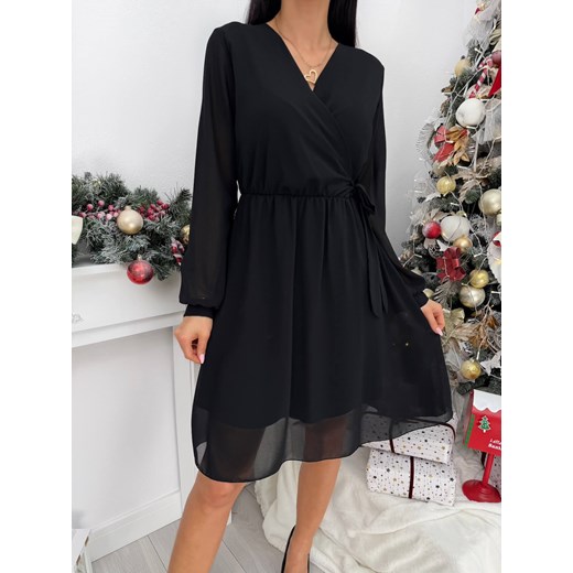 Czarna Szyfonowa Sukienka z Kopertowym Dekoltem Modnakiecka.pl 46 ModnaKiecka.pl