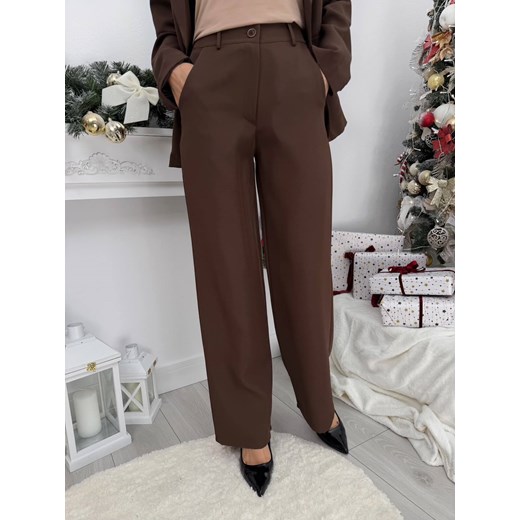 Czekoladowe Eleganckie Spodnie z Prostymi Nogawkami ze sklepu ModnaKiecka.pl w kategorii Spodnie damskie - zdjęcie 187651875