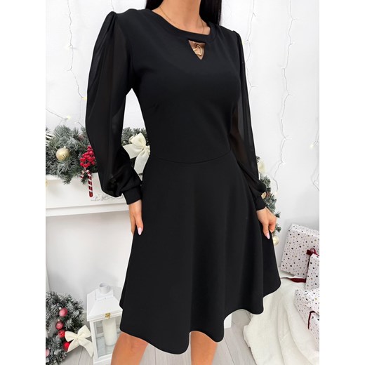 Czarna Rozkloszowana Sukienka ze sklepu ModnaKiecka.pl w kategorii Sukienki - zdjęcie 187651986