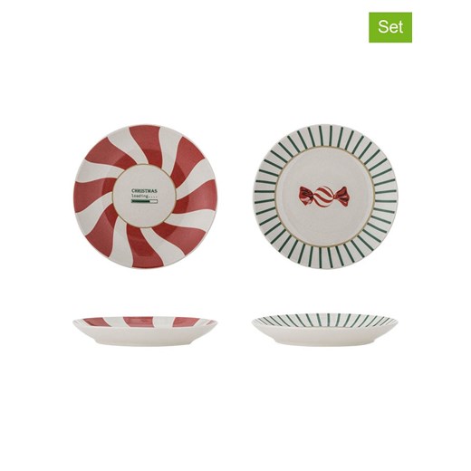 Bloomingville Talerze (2 szt.) w kolorze biało-czerwono-zielonym na pieczywo - Ø 12,5 cm ze sklepu Limango Polska w kategorii Naczynia - zdjęcie 187652636
