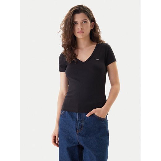 Tommy Jeans T-Shirt Essential DW0DW17385 Czarny Slim Fit ze sklepu MODIVO w kategorii Bluzki damskie - zdjęcie 187653757