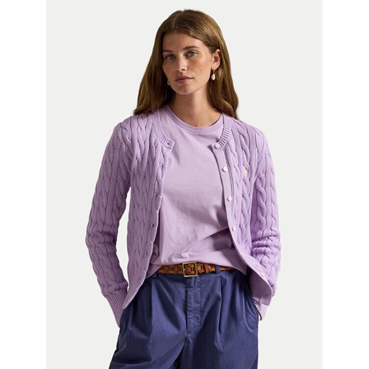 Polo Ralph Lauren Kardigan 211971868506 Fioletowy Slim Fit ze sklepu MODIVO w kategorii Swetry damskie - zdjęcie 187661175