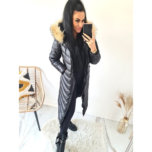 hit długa zimowa kurtka płaszcz syberia półmatowa ze sztucznym futrem - czarna ze sklepu STYLOWO w kategorii Kurtki damskie - zdjęcie 187662165