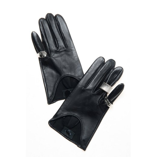 Estro: Czarne rękawiczki damskie ze skóry naturalnej ze sklepu Estro w kategorii Rękawiczki damskie - zdjęcie 187662176